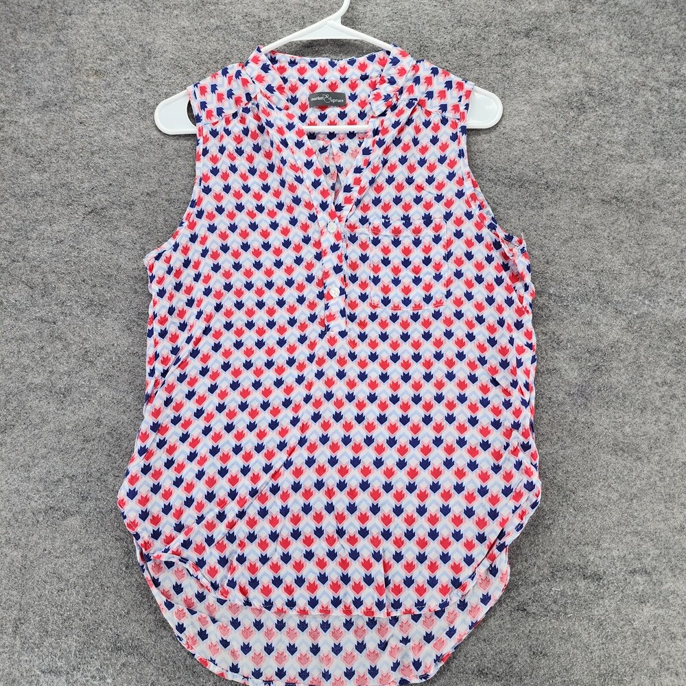 Market Spruce Shirt Womens Small Sleeveless Henley Blouse Red White Blue